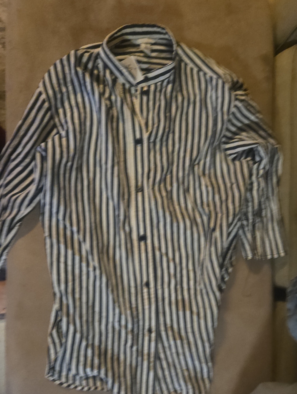 H&M Black and White Vertical Stripe Button-Down Shirt